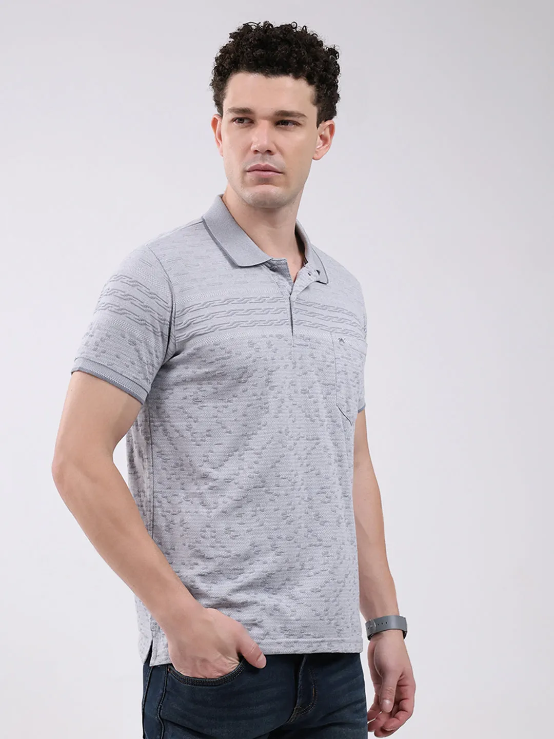 Men Grey Stripe Collar Half Sleeve T-Shirt sold by Monte Carlo product image thumbnail 4