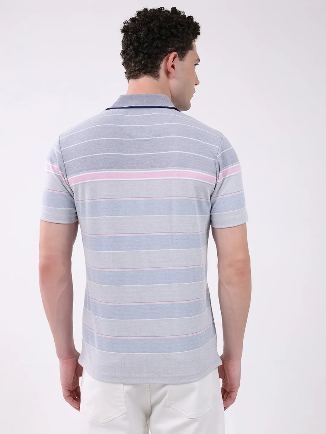 Men Blue Stripe Collar Half Sleeve T-Shirt sold by Monte Carlo product image thumbnail 5