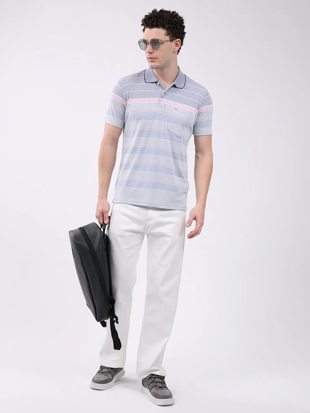 Men Blue Stripe Collar Half Sleeve T-Shirt sold by Monte Carlo product image thumbnail 2