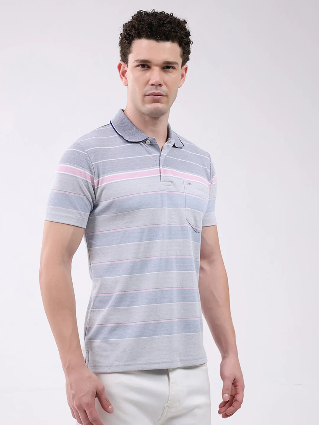 Men Blue Stripe Collar Half Sleeve T-Shirt sold by Monte Carlo product image thumbnail 4