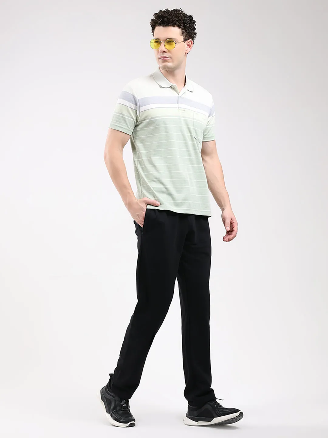 Men Green Stripe Collar Half Sleeve T-Shirt sold by Monte Carlo product image thumbnail 2