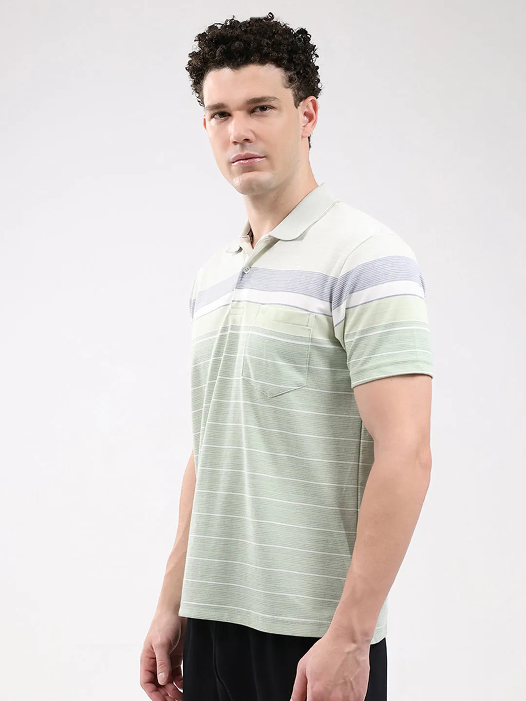 Men Green Stripe Collar Half Sleeve T-Shirt sold by Monte Carlo product image thumbnail 3