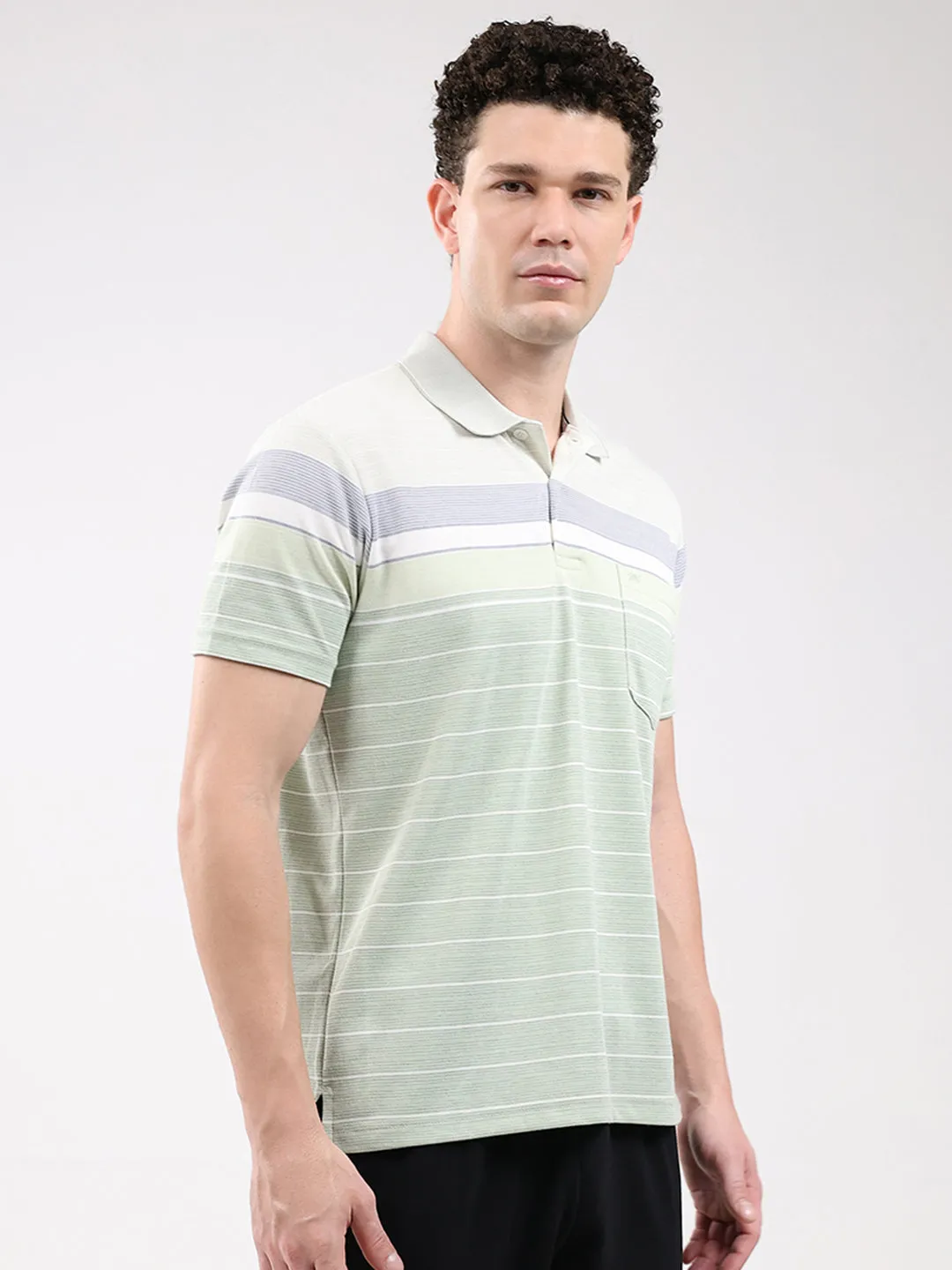 Men Green Stripe Collar Half Sleeve T-Shirt sold by Monte Carlo product image thumbnail 4