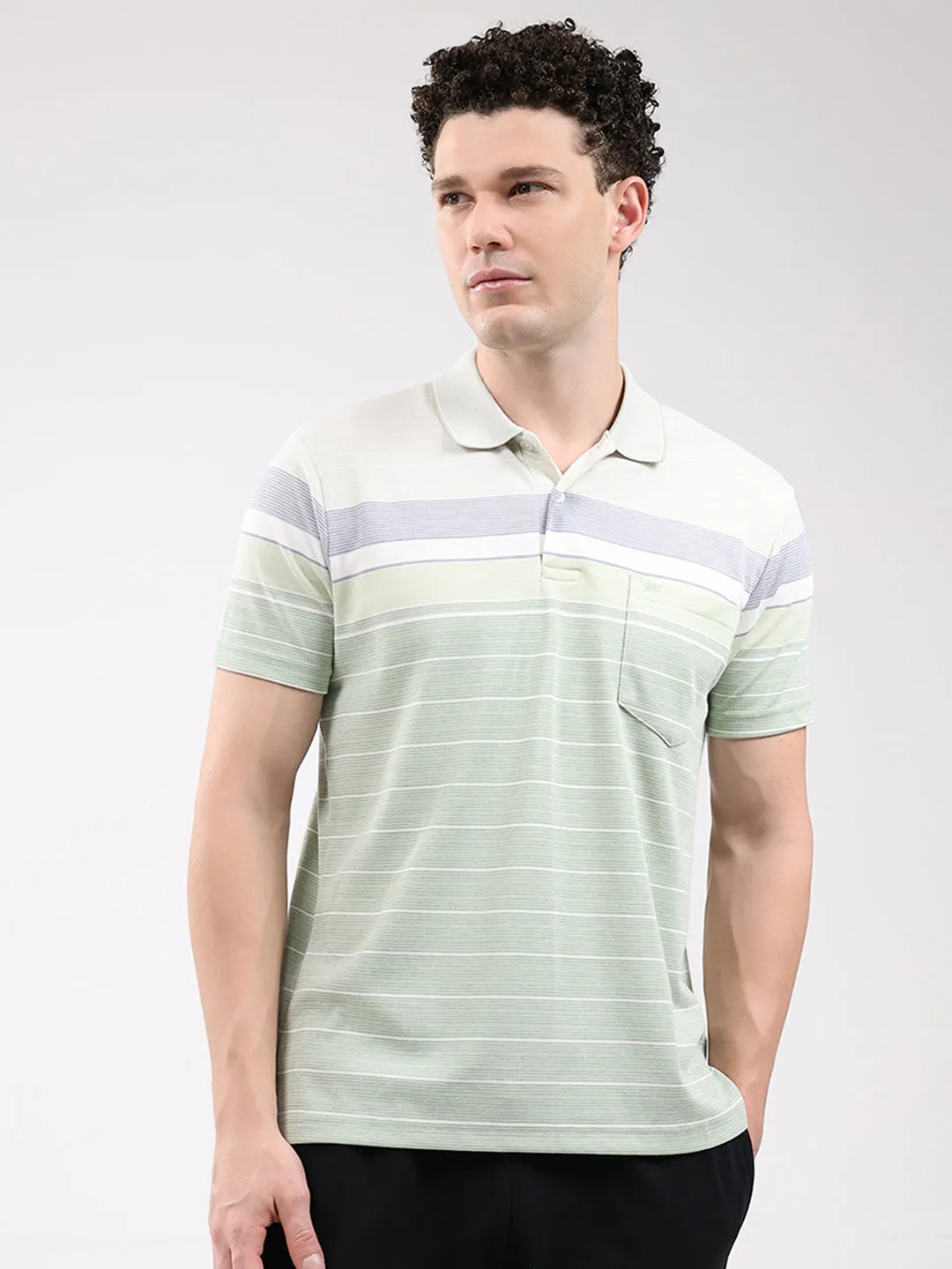 Men Green Stripe Collar Half Sleeve T-Shirt sold by Monte Carlo