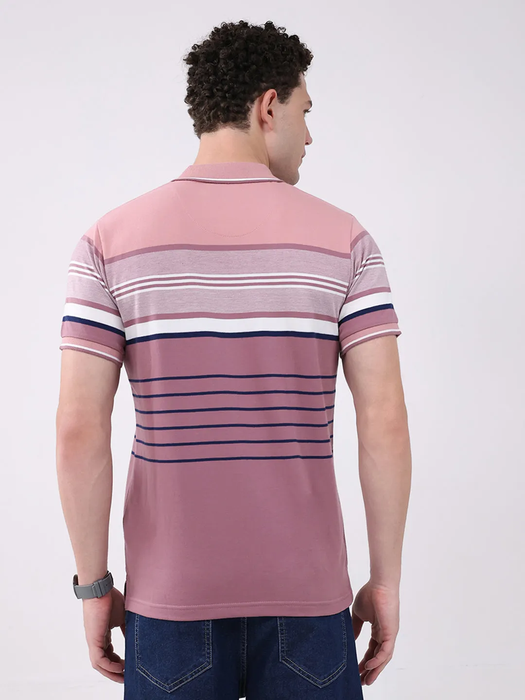 Men Pink Stripe Collar Half Sleeve T-Shirt sold by Monte Carlo product image thumbnail 5