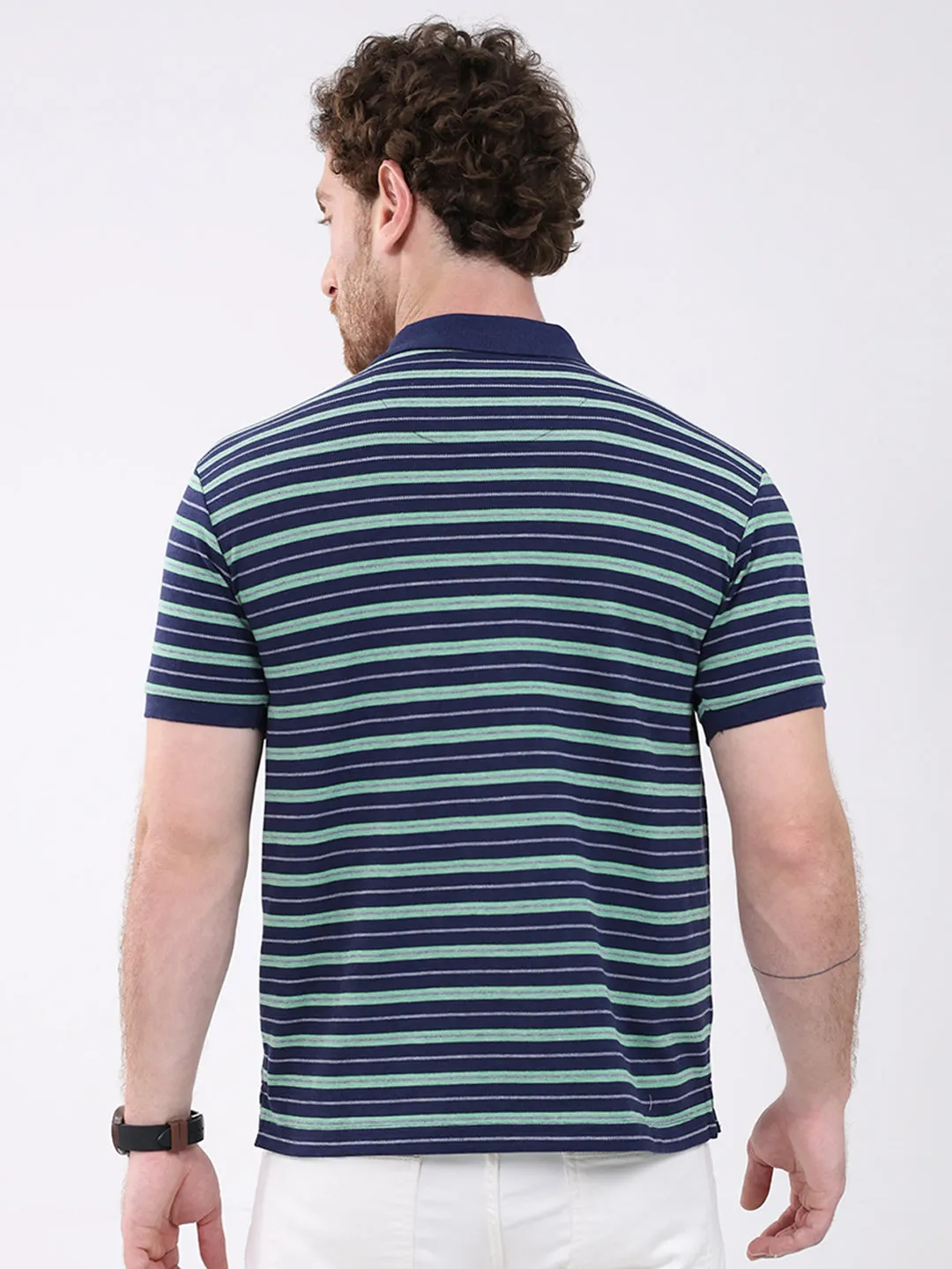 Men Navy Blue Stripe Collar Half Sleeve T-Shirt sold by Monte Carlo product image thumbnail 5