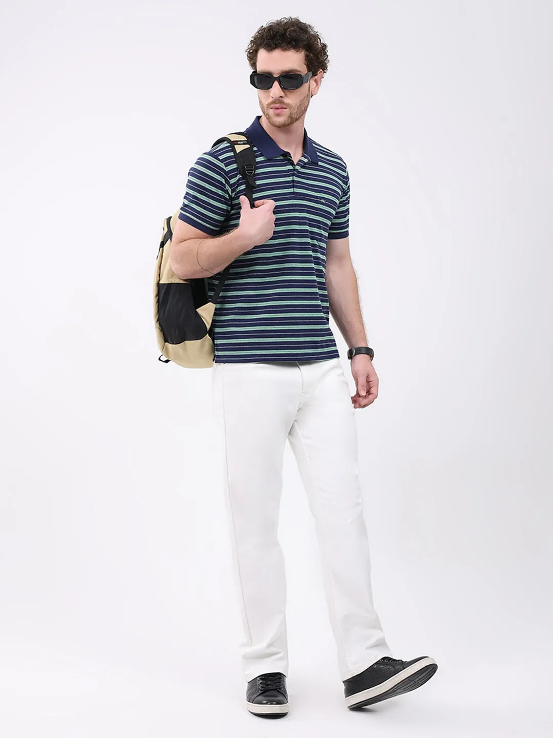 Men Navy Blue Stripe Collar Half Sleeve T-Shirt sold by Monte Carlo product image thumbnail 2