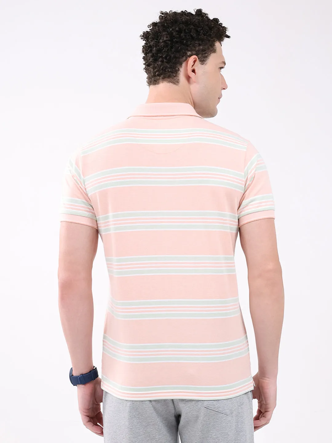 Men Peach Stripe Collar Half Sleeve T-Shirt sold by Monte Carlo product image thumbnail 5