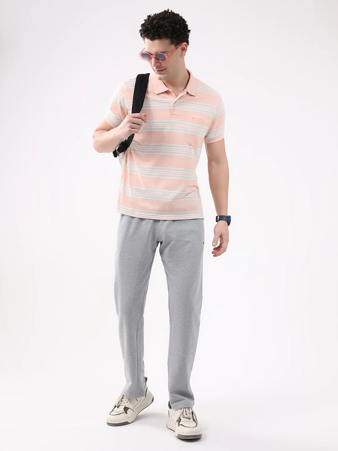 Men Peach Stripe Collar Half Sleeve T-Shirt sold by Monte Carlo product image thumbnail 2