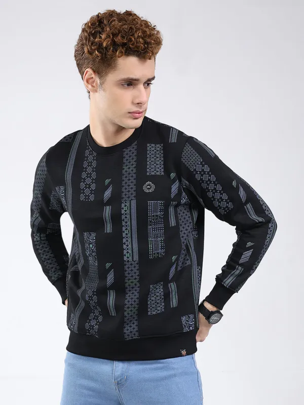 Men Black Printed Round Neck Full Sleeve Sweatshirt sold by Monte Carlo