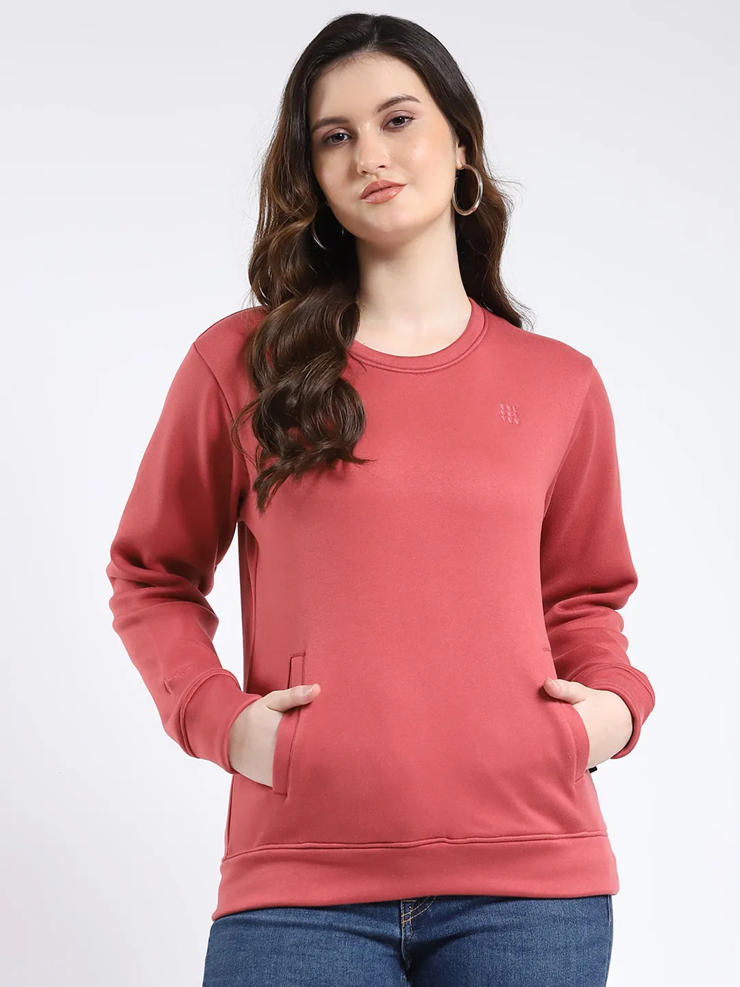 Rock.it Women Orange Solid Round Neck Full Sleeve Sweatshirt sold by Monte Carlo
