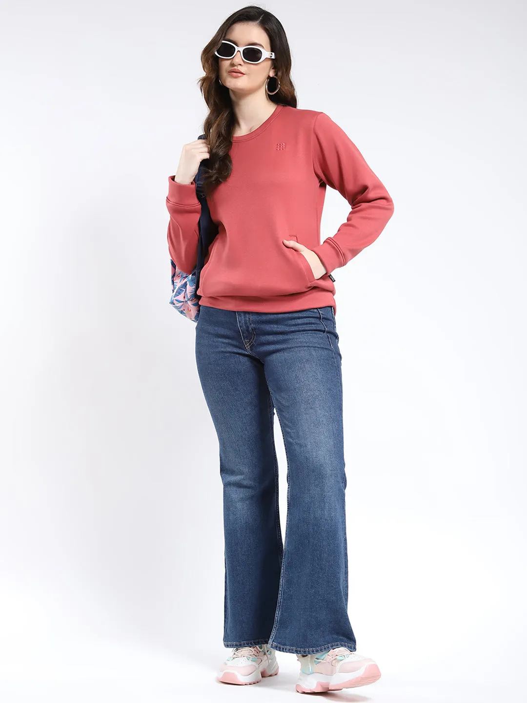 Rock.it Women Orange Solid Round Neck Full Sleeve Sweatshirt sold by Monte Carlo product image thumbnail 2