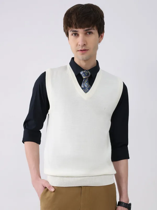 Luxuria Men White Solid V Neck Sleeveless Sweater sold by Monte Carlo