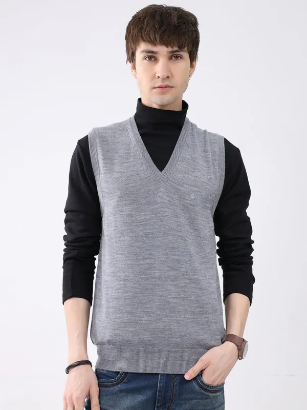 Luxuria Men Grey Solid V Neck Sleeveless Sweater sold by Monte Carlo