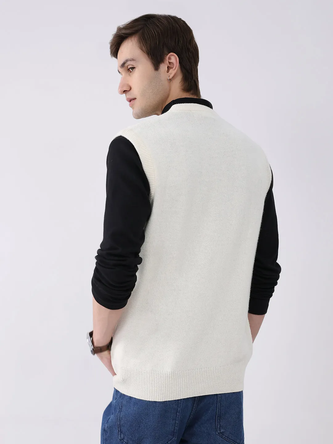 Men White Solid V Neck Sleeveless Sweater sold by Monte Carlo product image thumbnail 5