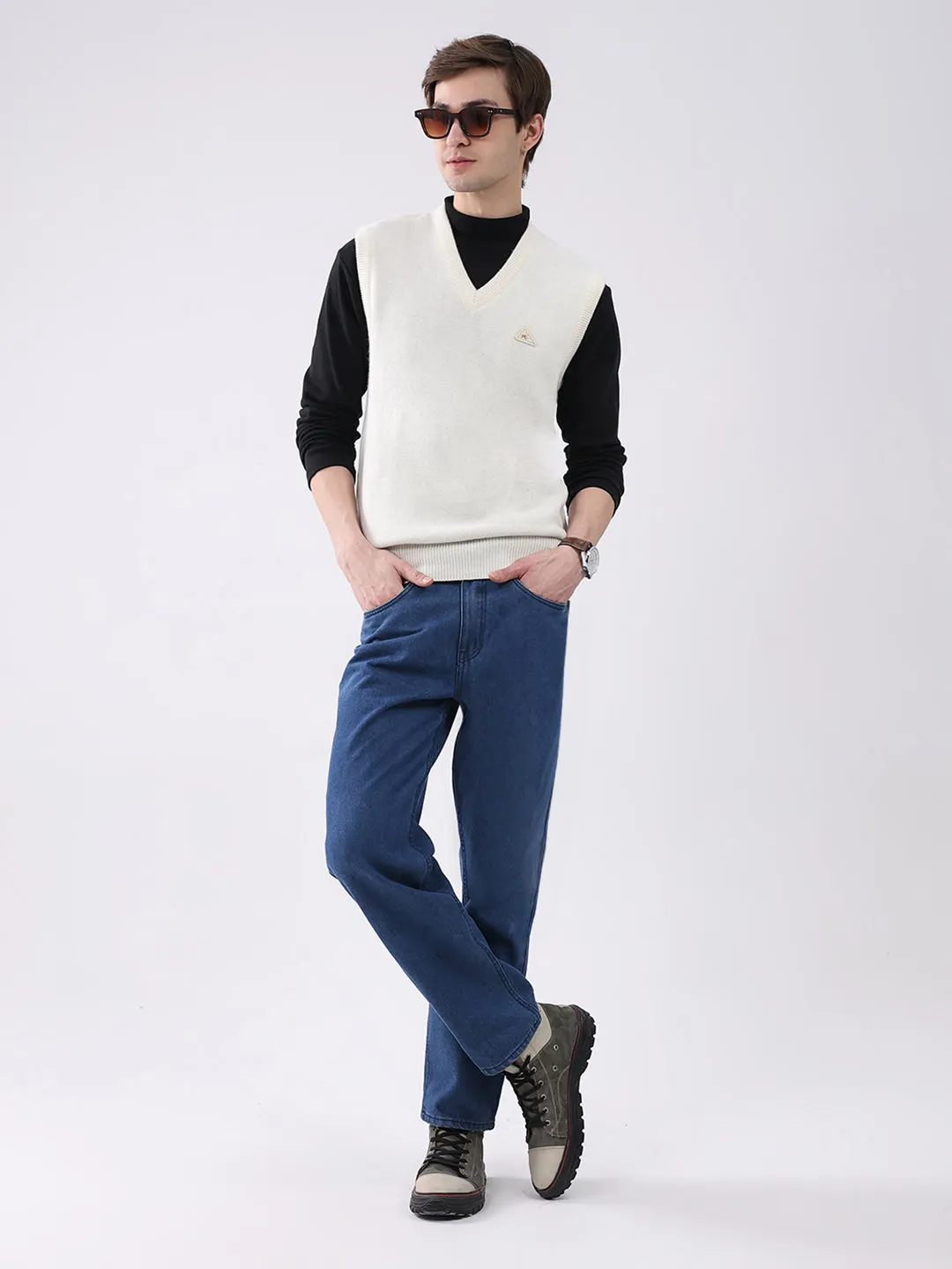 Men White Solid V Neck Sleeveless Sweater sold by Monte Carlo product image thumbnail 2