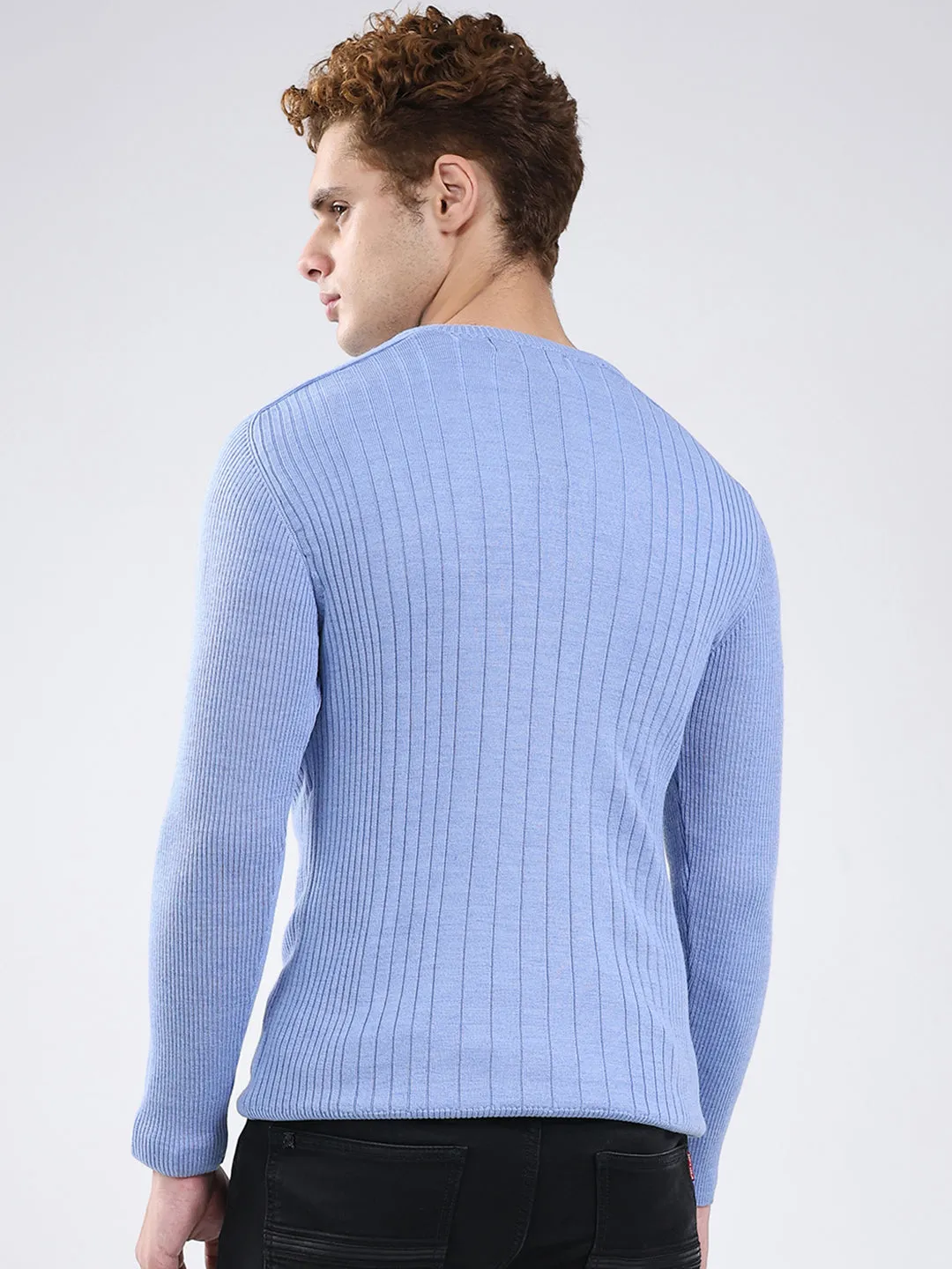 Men Blue Solid V Neck Full Sleeve Pullover sold by Monte Carlo product image thumbnail 5