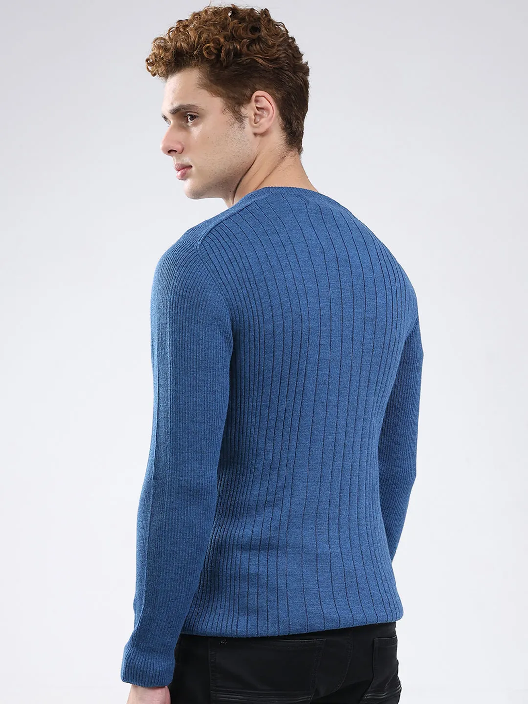 Men Blue Solid V Neck Full Sleeve Pullover sold by Monte Carlo product image thumbnail 5