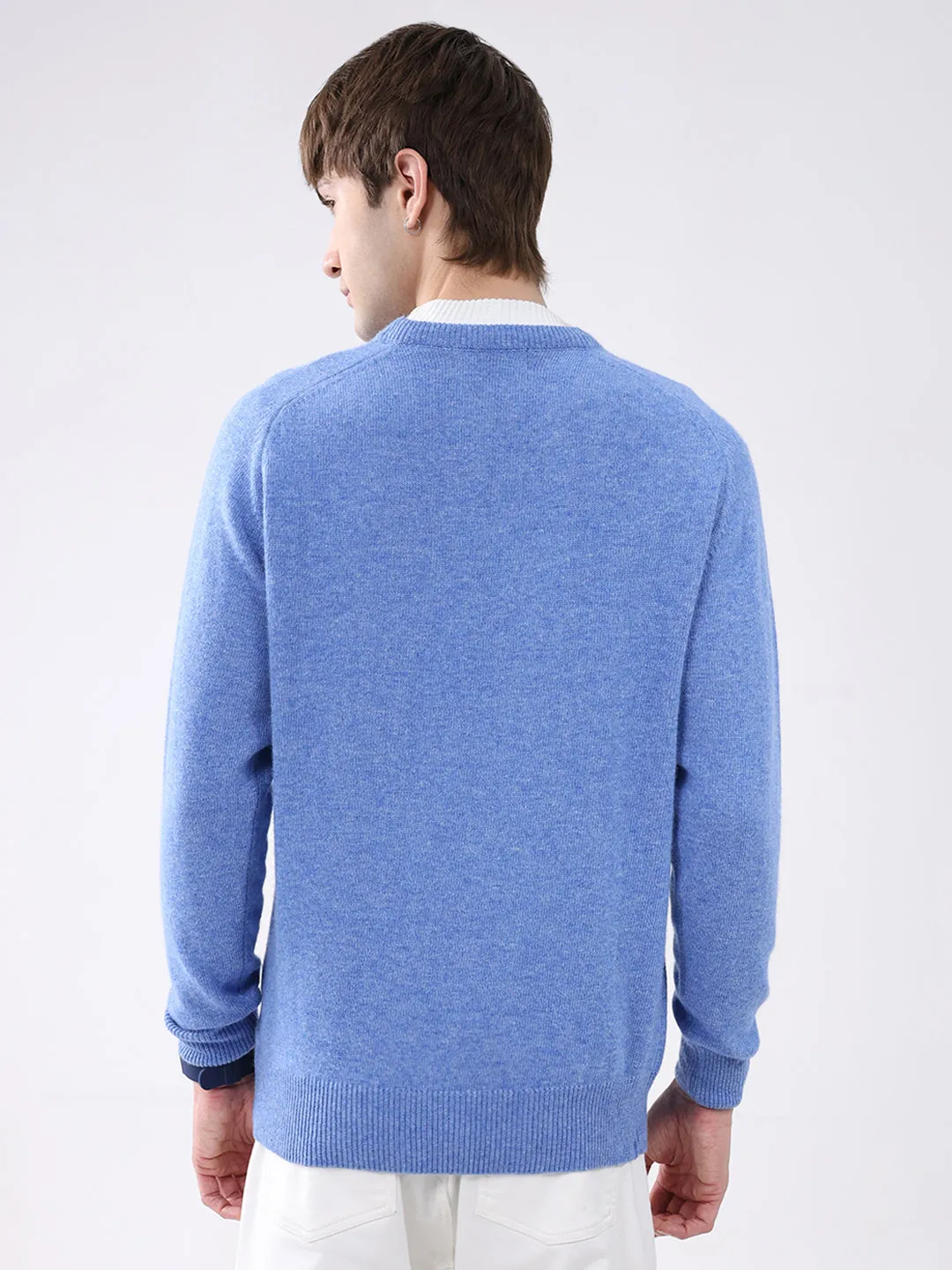 Men Blue Solid V Neck Full Sleeve Pullover sold by Monte Carlo product image thumbnail 5