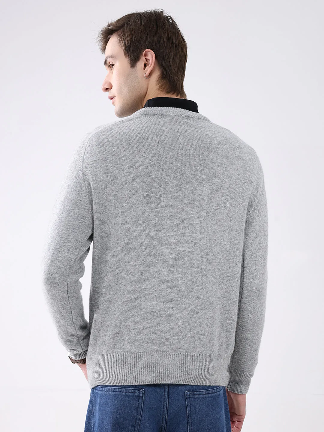 Men Grey Solid V Neck Full Sleeve Pullover sold by Monte Carlo product image thumbnail 5