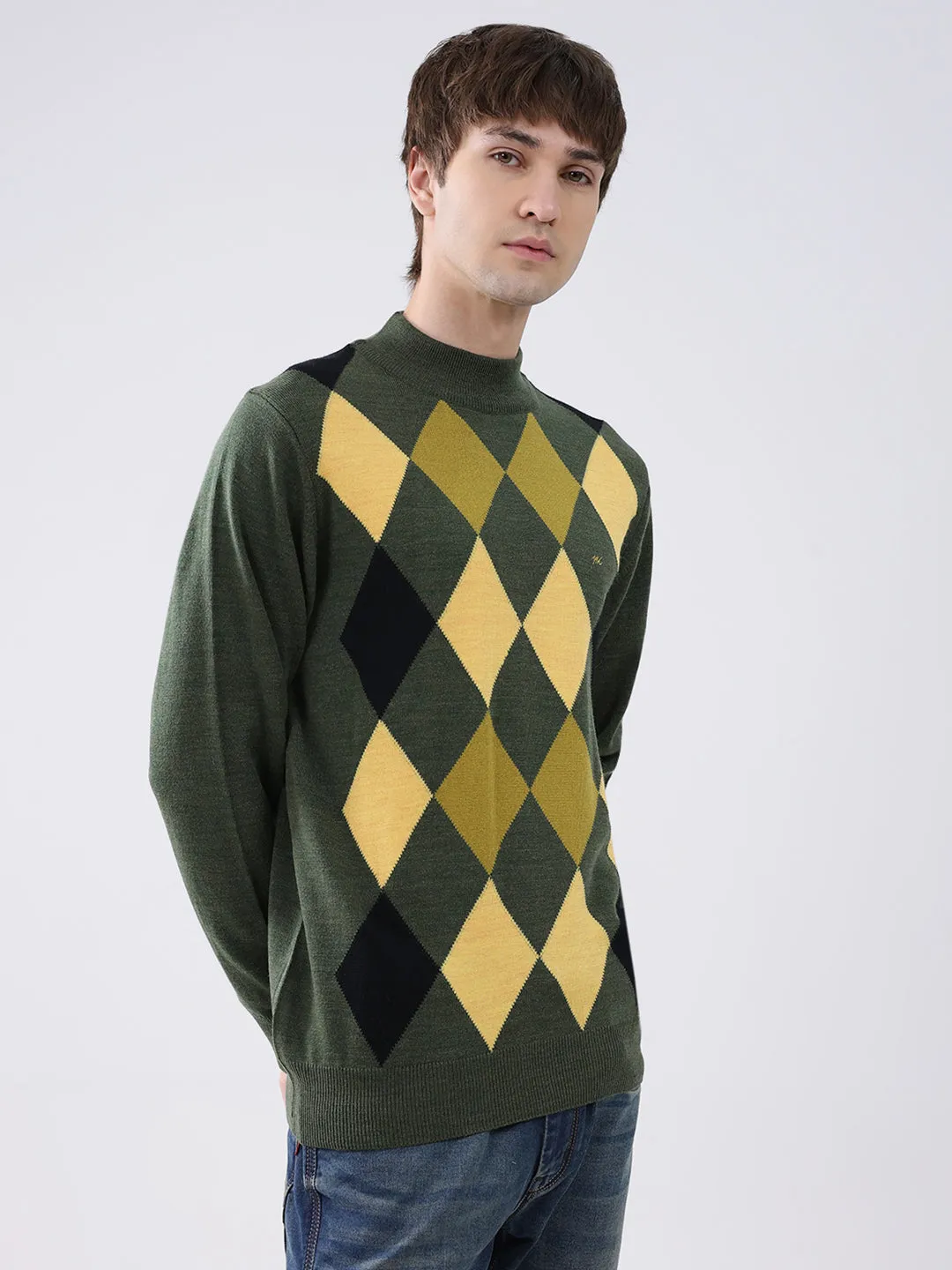 Men Green Printed Mock Neck Full Sleeve Pullover sold by Monte Carlo product image thumbnail 4