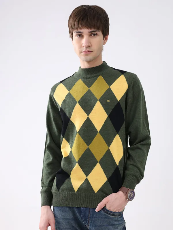 Men Green Printed Mock Neck Full Sleeve Pullover sold by Monte Carlo