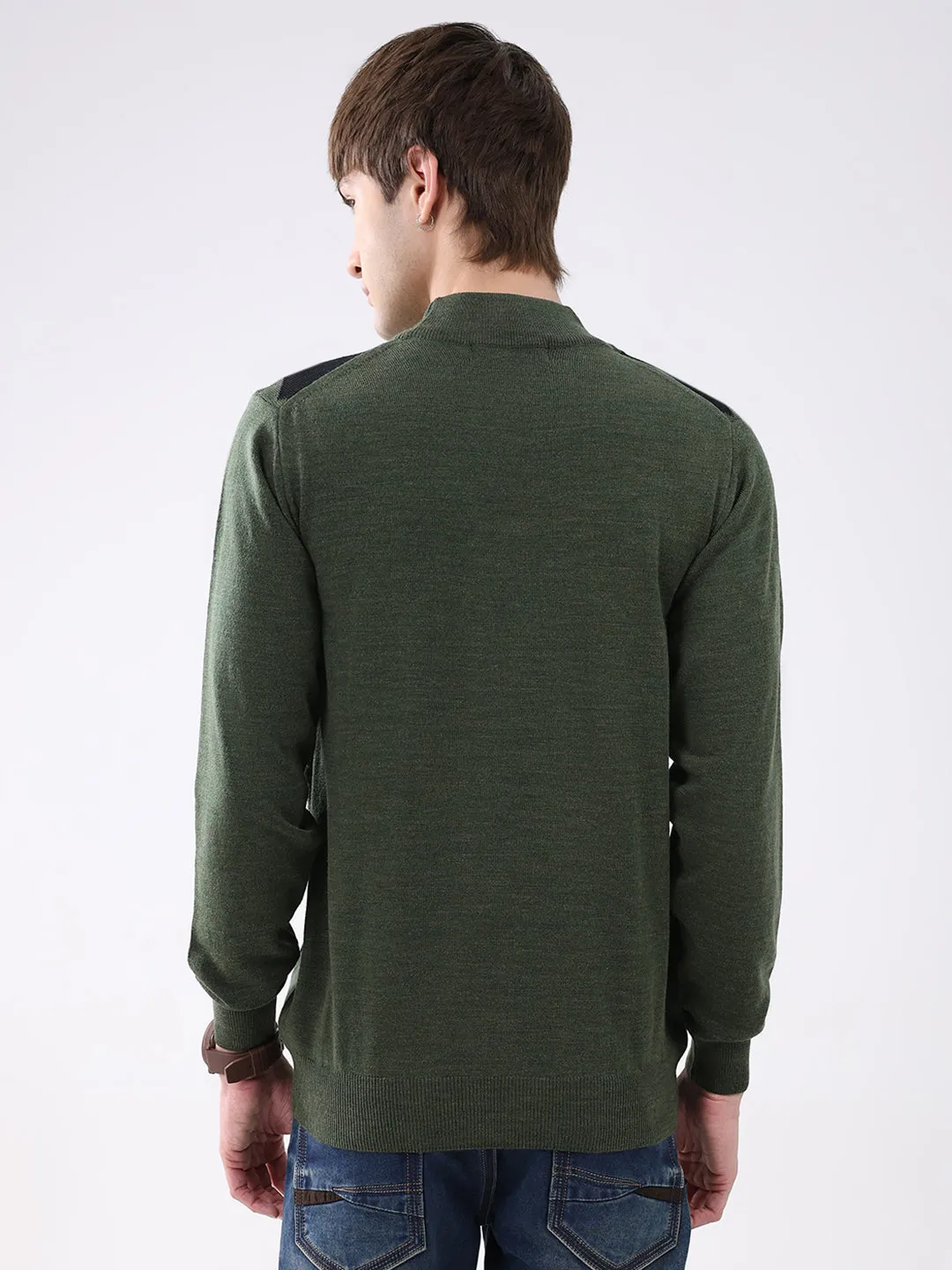 Men Green Printed Mock Neck Full Sleeve Pullover sold by Monte Carlo product image thumbnail 5