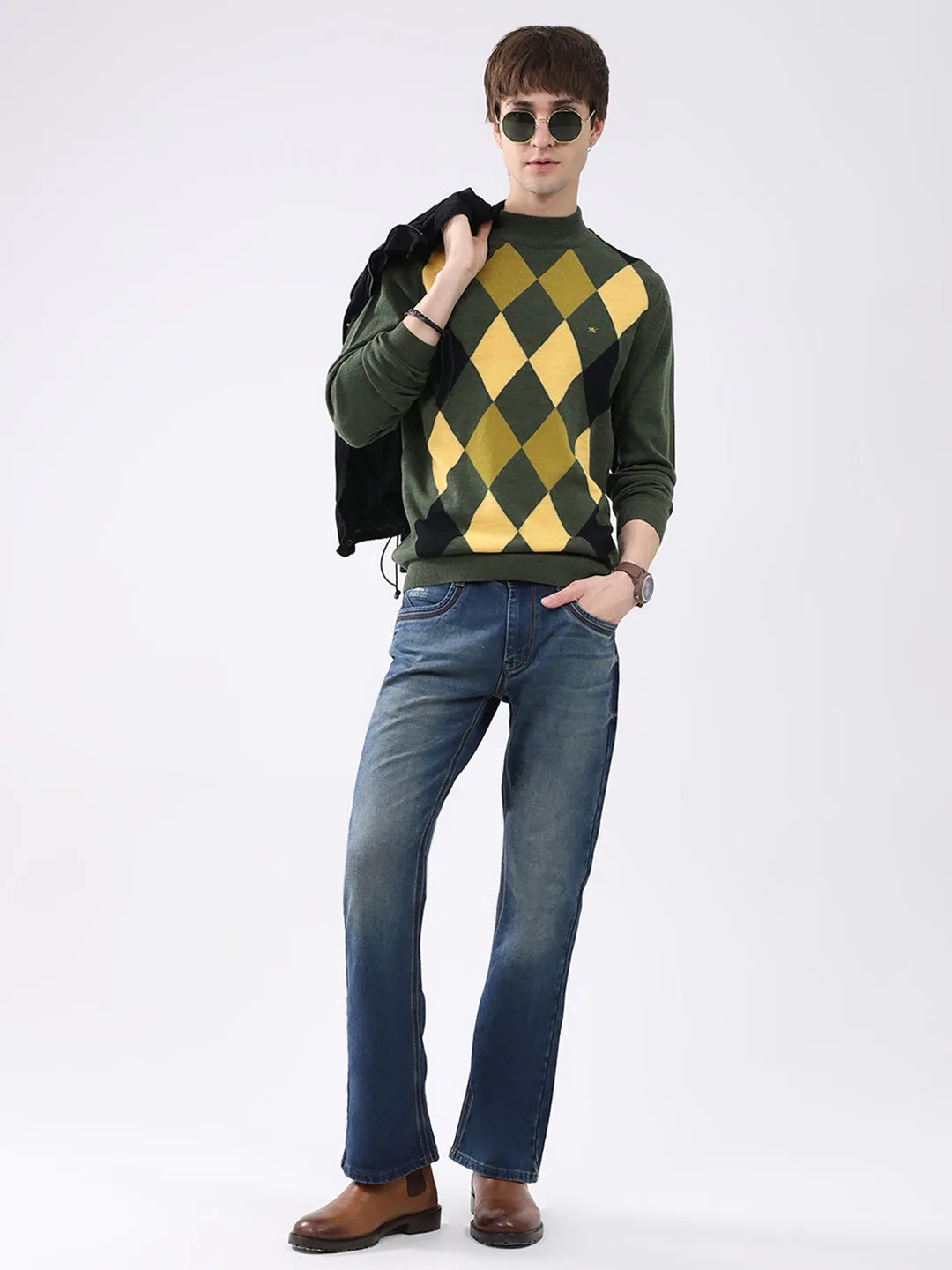 Men Green Printed Mock Neck Full Sleeve Pullover sold by Monte Carlo product image thumbnail 2