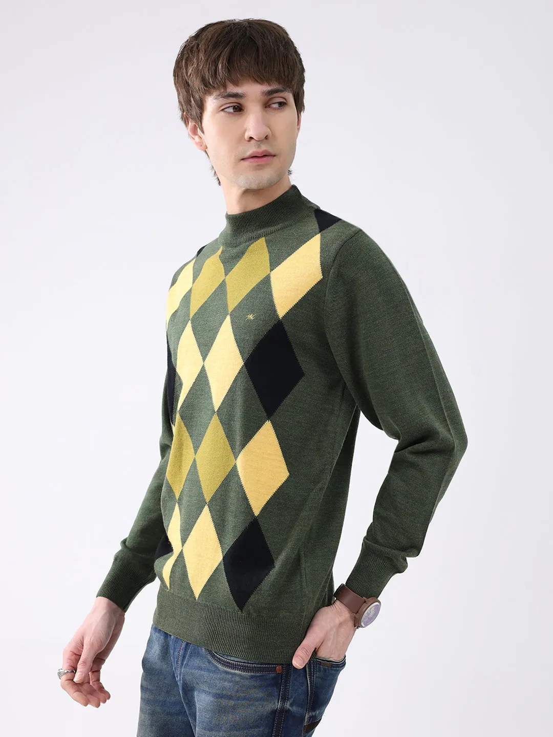 Men Green Printed Mock Neck Full Sleeve Pullover sold by Monte Carlo product image thumbnail 3