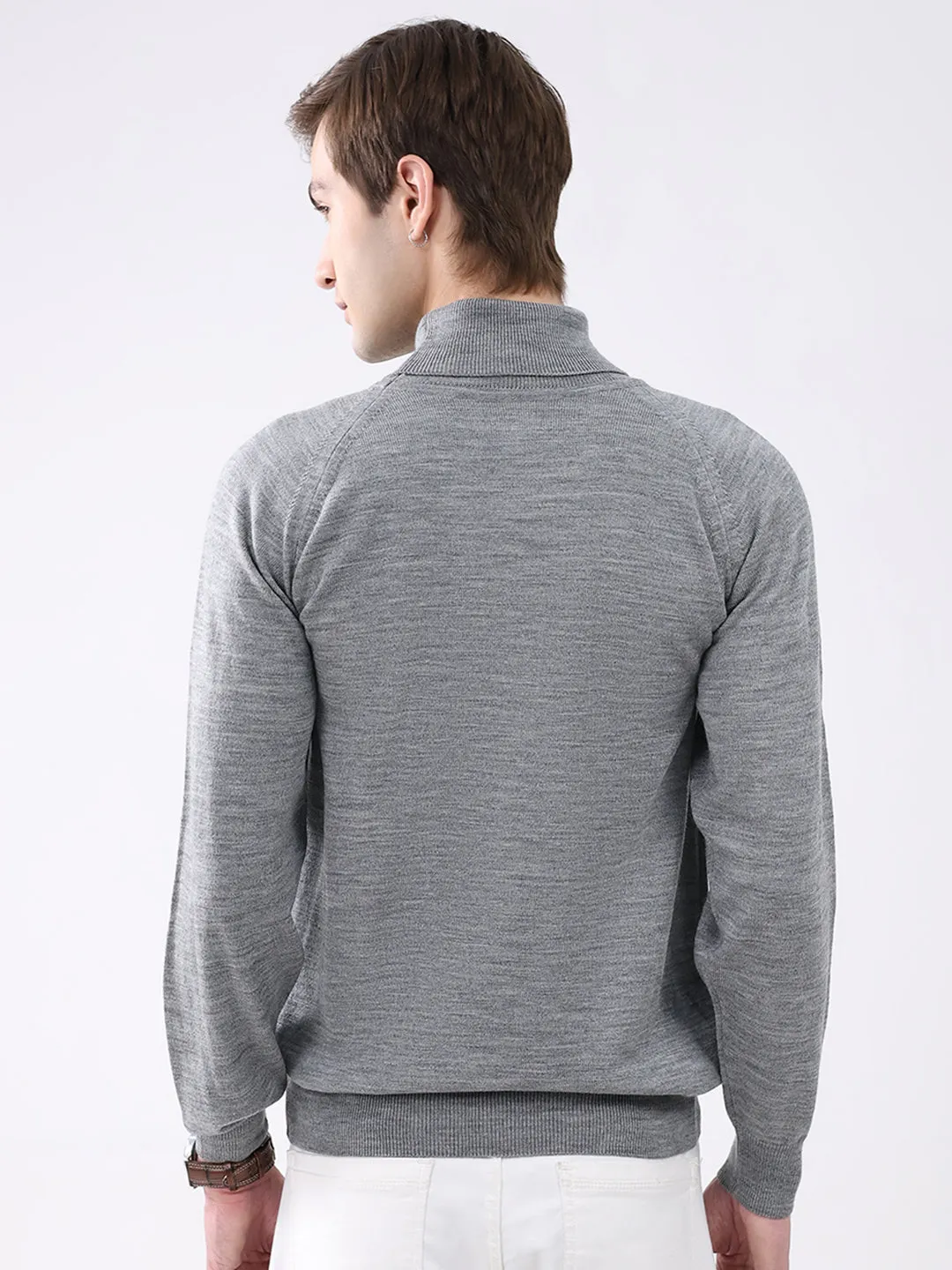 Men Grey Solid Turtle Neck Full Sleeve Pullover sold by Monte Carlo product image thumbnail 5