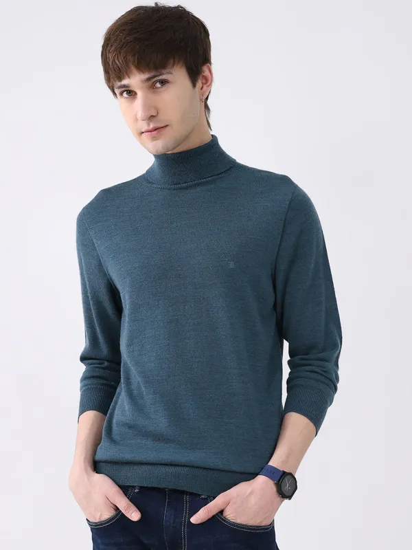 Luxuria Men Teal Blue Solid High Neck Full Sleeve Pullover sold by Monte Carlo