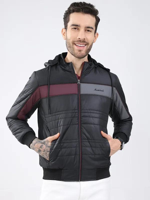 Men Black Solid Detachable Hood Full Sleeve Jacket sold by Monte Carlo