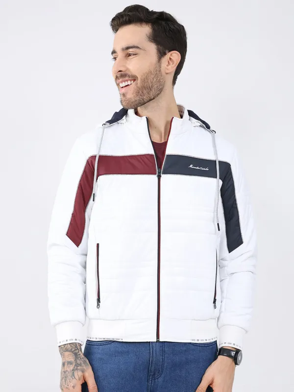 Men White Solid Detachable Hood Full Sleeve Jacket sold by Monte Carlo