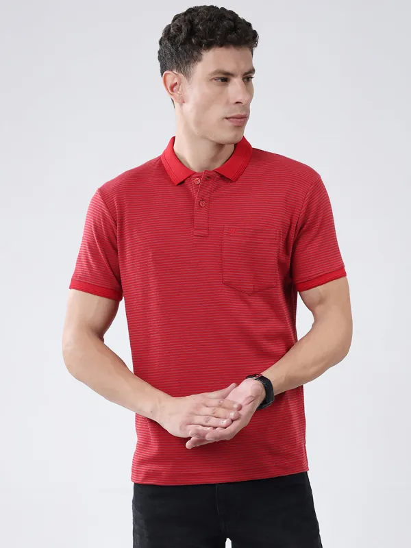 Men Red Stripe Collar Half Sleeve T-Shirt made by Monte Carlo