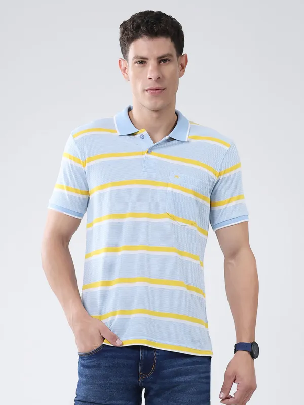 Men Blue Stripe Collar Half Sleeve T-Shirt made by Monte Carlo