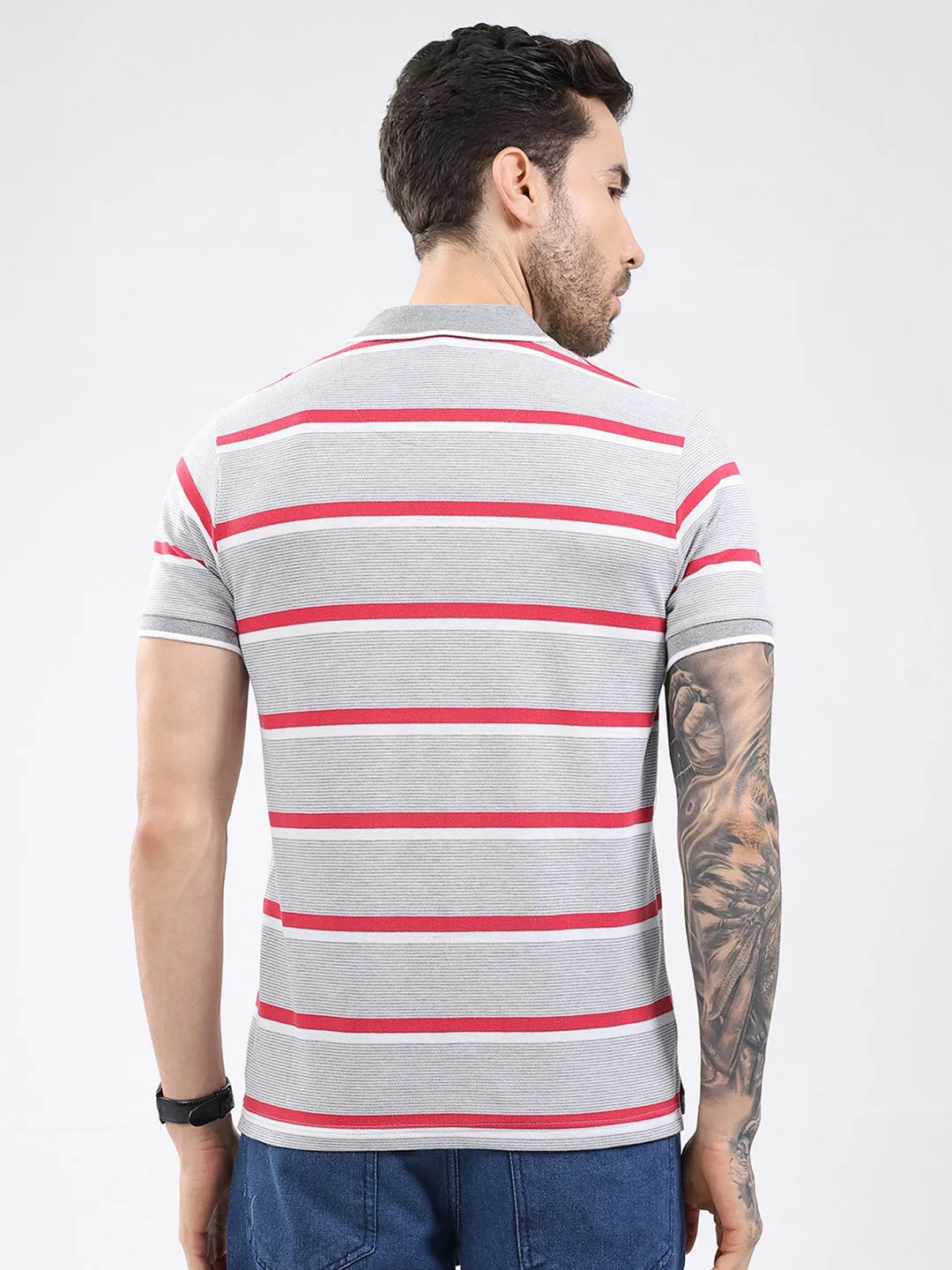 Men Grey Stripe Collar Half Sleeve T-Shirt sold by Monte Carlo product image thumbnail 5