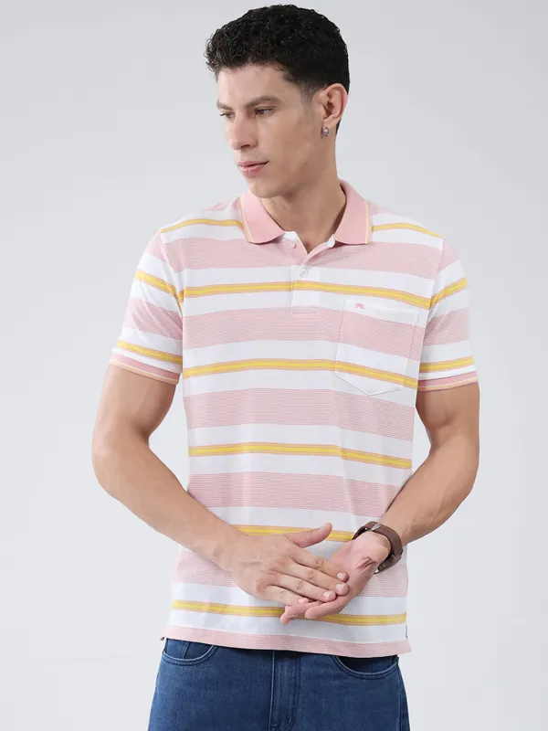 Men Pink Stripe Collar Half Sleeve T-Shirt made by Monte Carlo