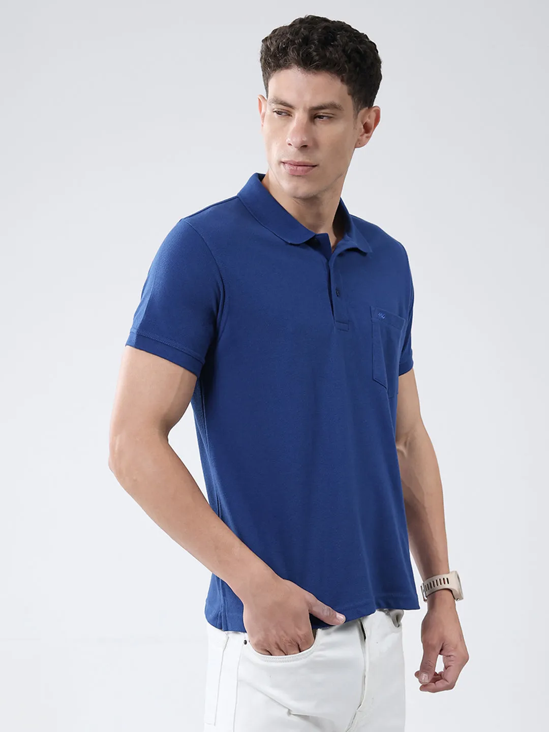 Men Blue Solid Collar Half Sleeve T-Shirt sold by Monte Carlo product image thumbnail 4