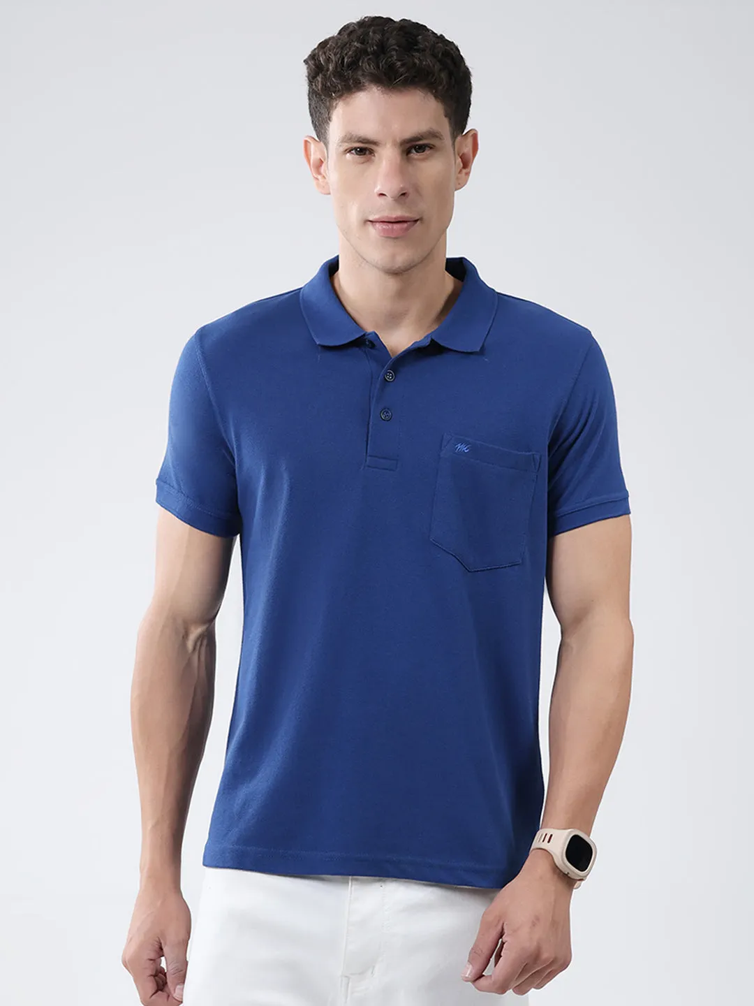 Men Blue Solid Collar Half Sleeve T-Shirt sold by Monte Carlo