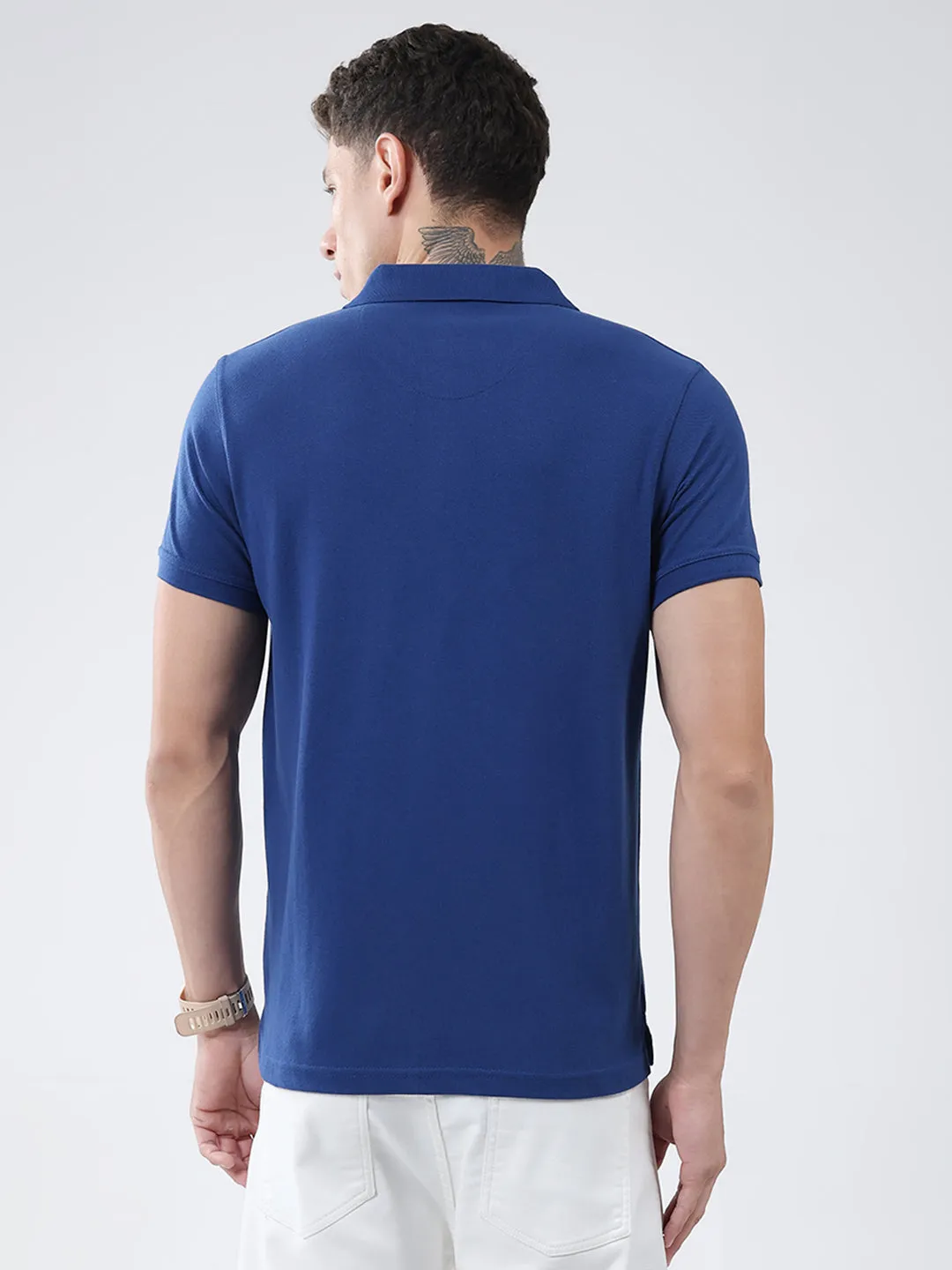 Men Blue Solid Collar Half Sleeve T-Shirt sold by Monte Carlo product image thumbnail 5