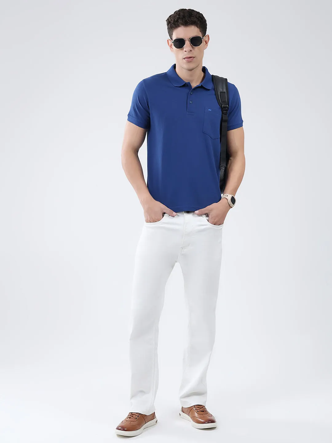 Men Blue Solid Collar Half Sleeve T-Shirt sold by Monte Carlo product image thumbnail 2