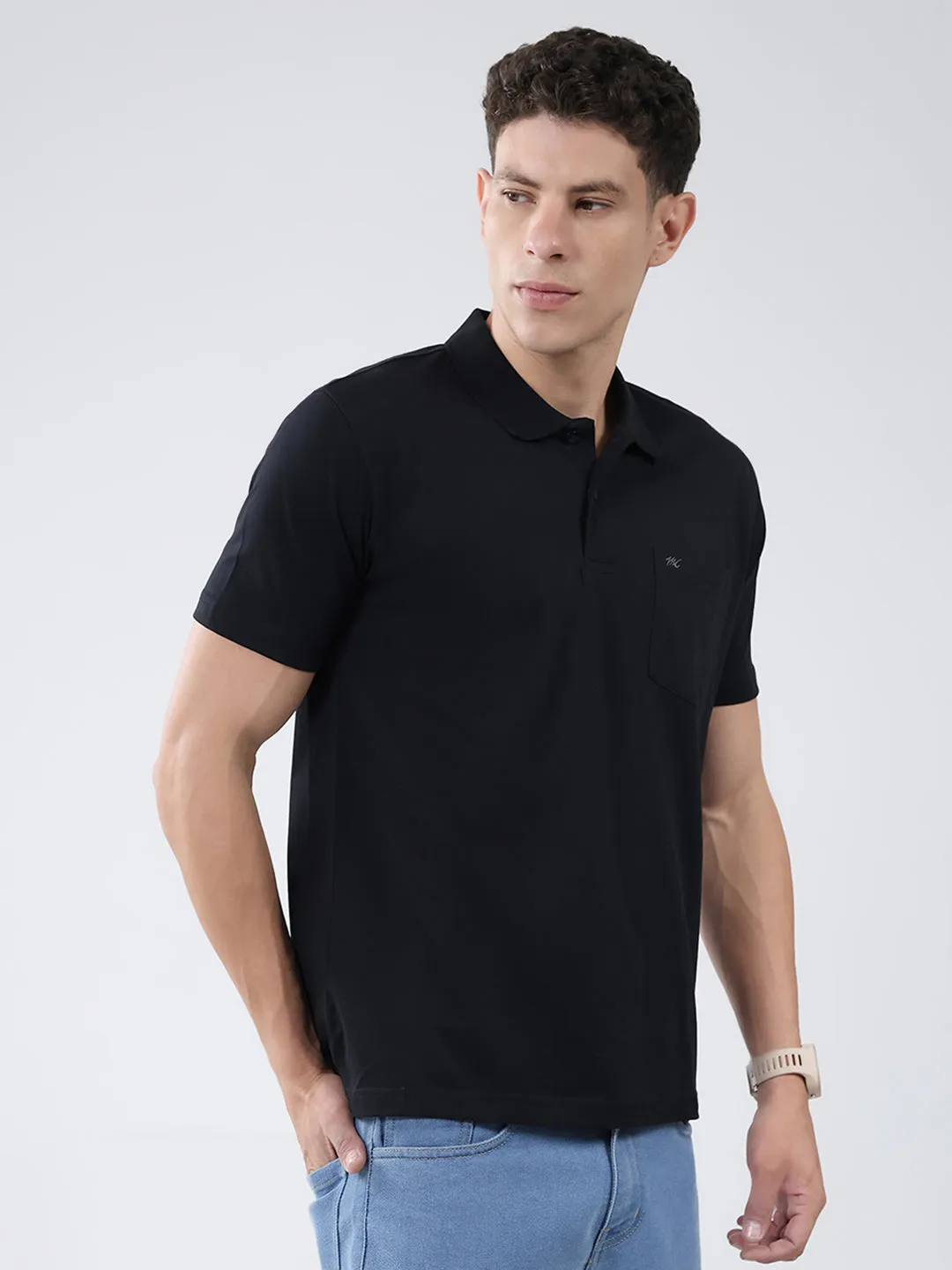 Men Black Solid Collar Half Sleeve T-Shirt sold by Monte Carlo product image thumbnail 4
