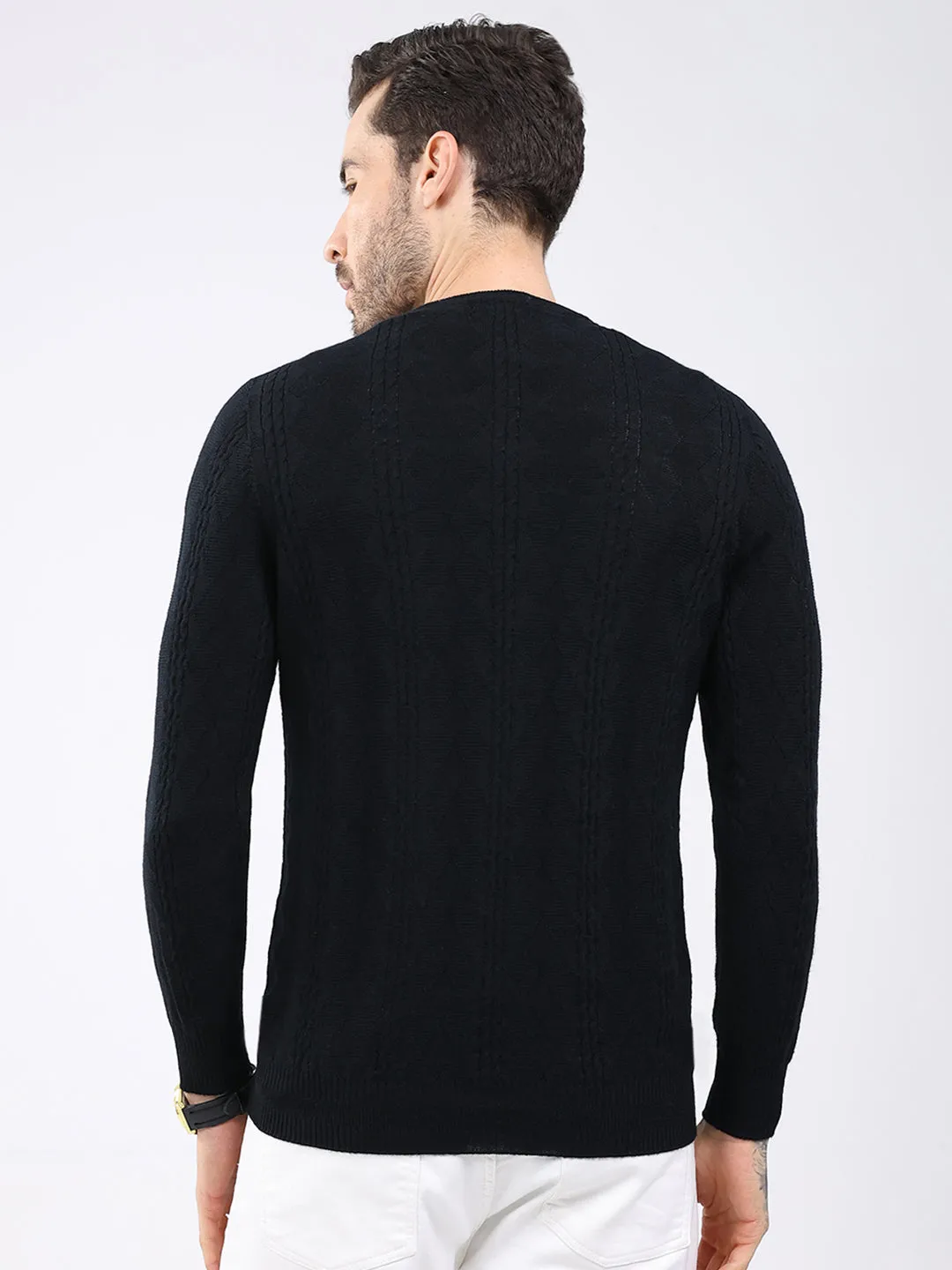 Luxuria Men Black Self Design V Neck Full Sleeve Pullover sold by Monte Carlo product image thumbnail 5