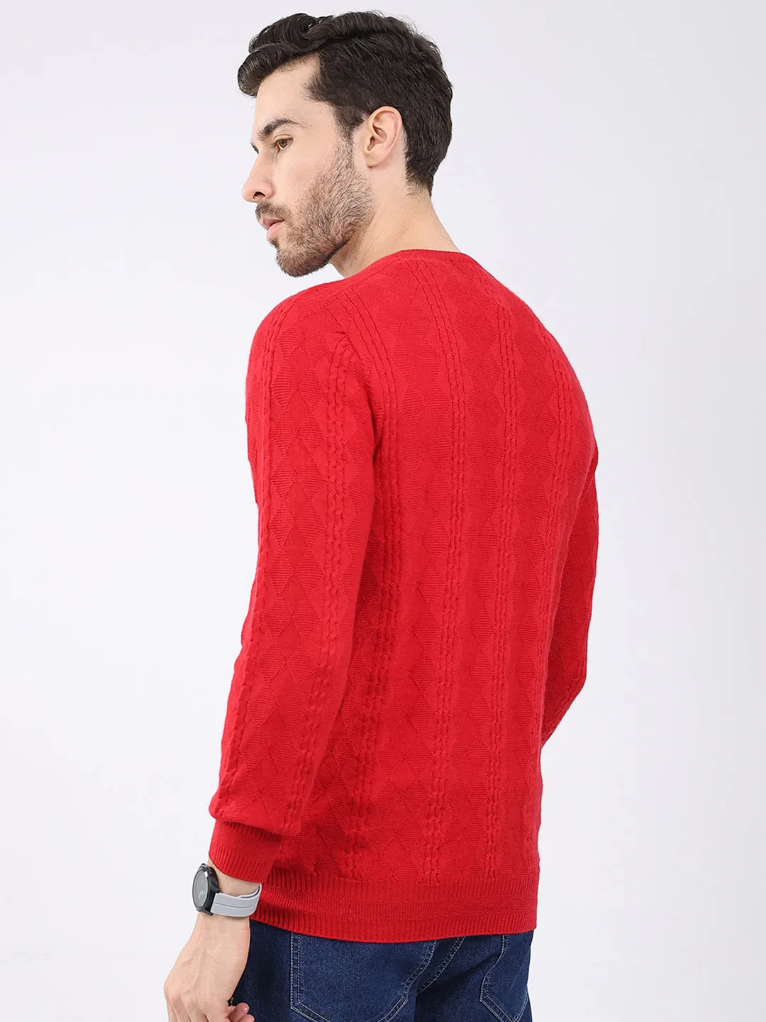 Luxuria Men Red Self Design V Neck Full Sleeve Pullover sold by Monte Carlo product image thumbnail 5