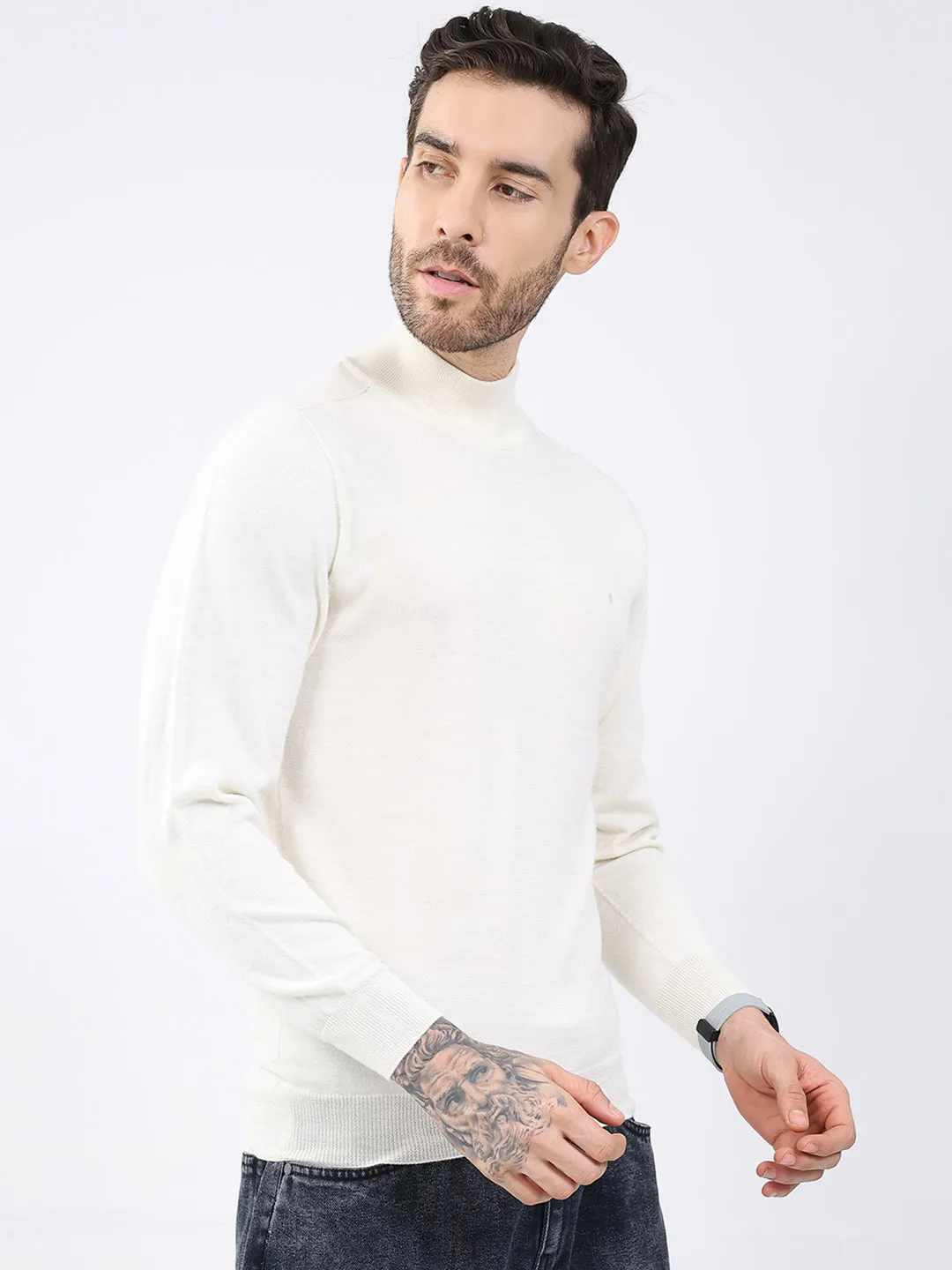 Luxuria Men White Solid High Neck Full Sleeve Pullover sold by Monte Carlo product image thumbnail 4