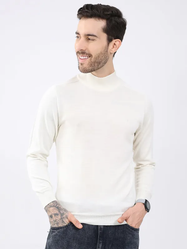 Luxuria Men White Solid High Neck Full Sleeve Pullover made by Monte Carlo