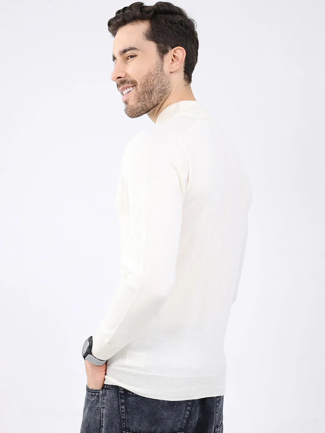 Luxuria Men White Solid High Neck Full Sleeve Pullover sold by Monte Carlo product image thumbnail 5