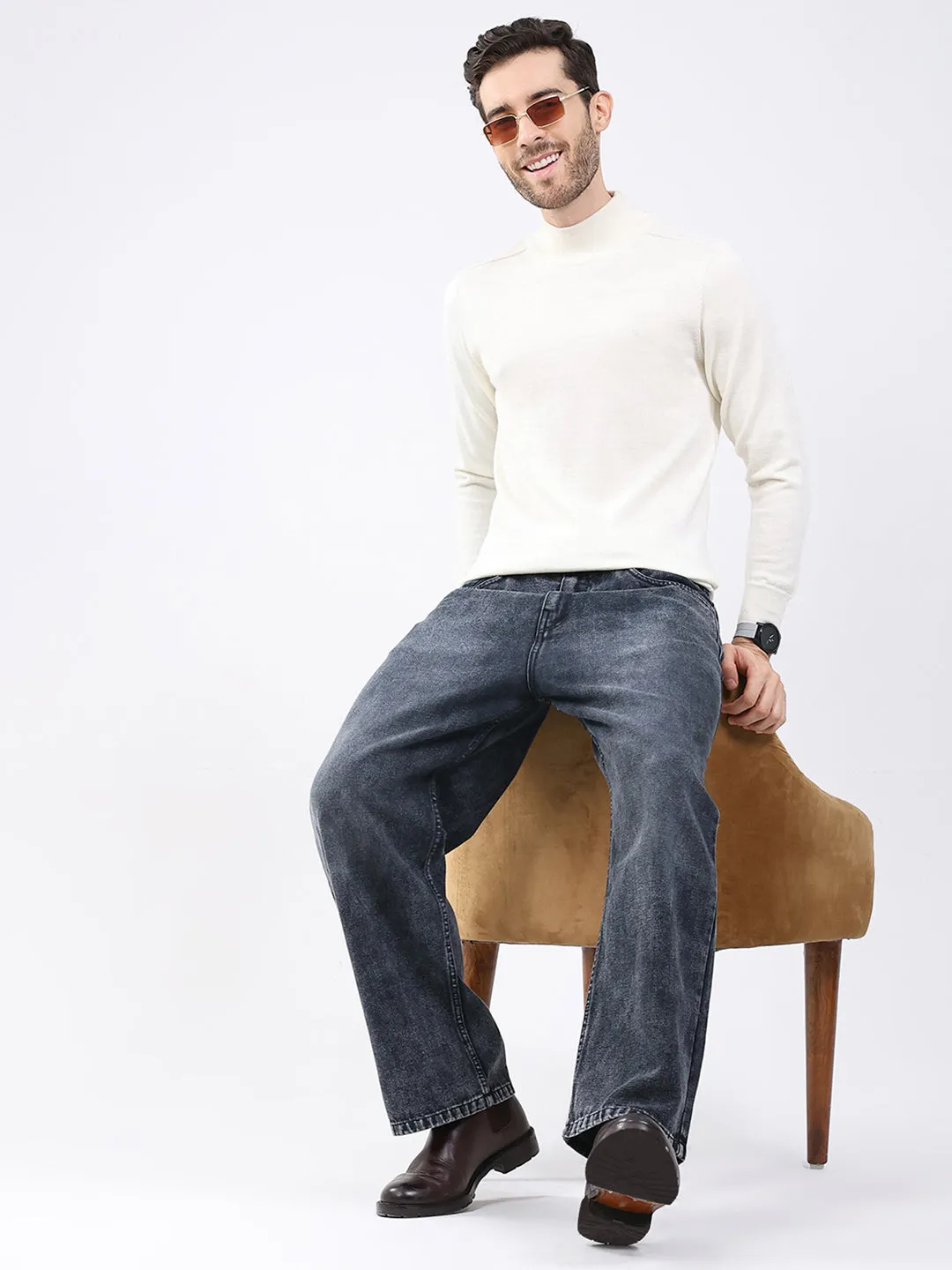 Luxuria Men White Solid High Neck Full Sleeve Pullover sold by Monte Carlo product image thumbnail 2