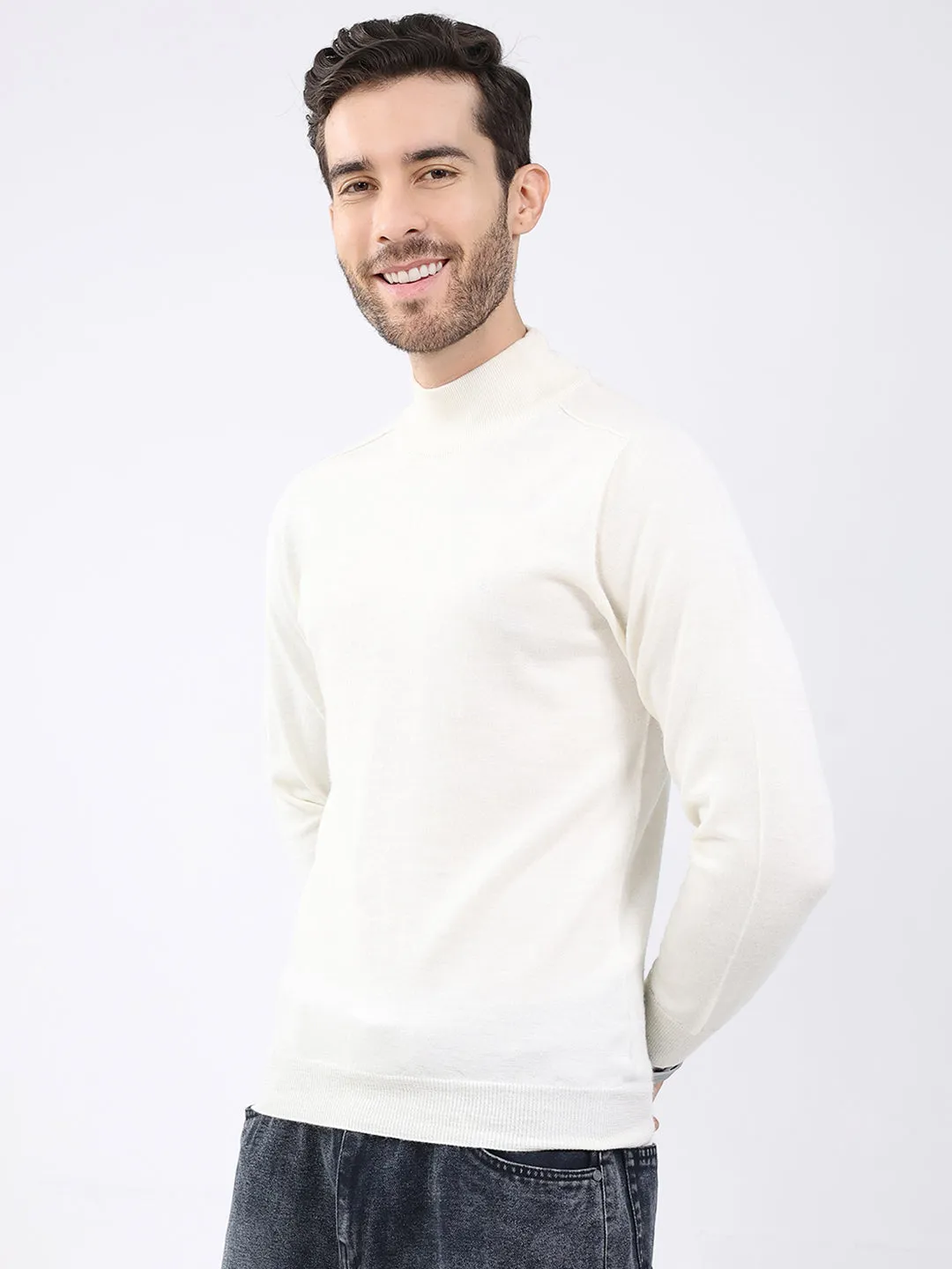 Luxuria Men White Solid High Neck Full Sleeve Pullover sold by Monte Carlo product image thumbnail 3