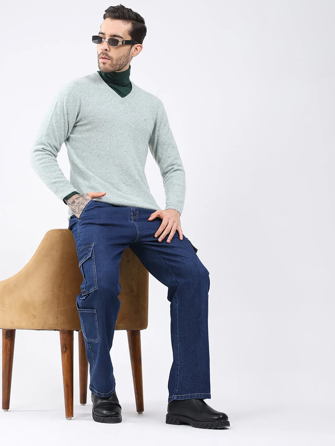 Luxuria Men Green Solid V Neck Full Sleeve Pullover sold by Monte Carlo product image thumbnail 2